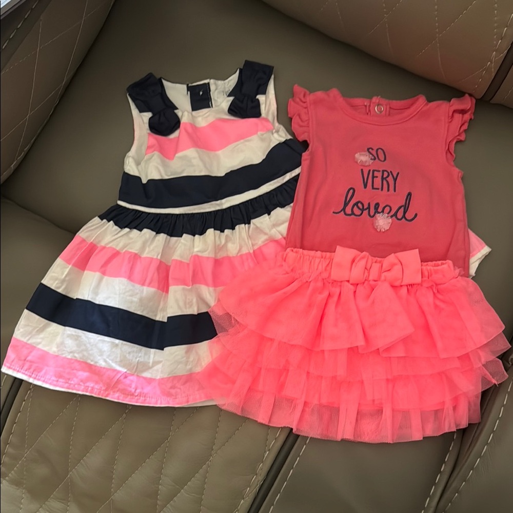 Carter's White Pink and Blue Ruffled Tiered Sundress Matching Set